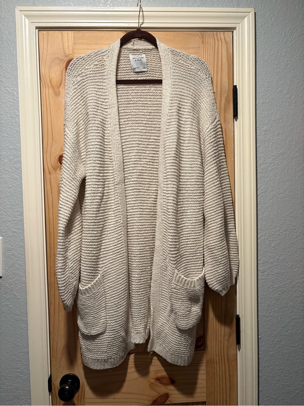 Abercrombie & Fitch Open-Front Cream Knit Cardigan Sweater XL